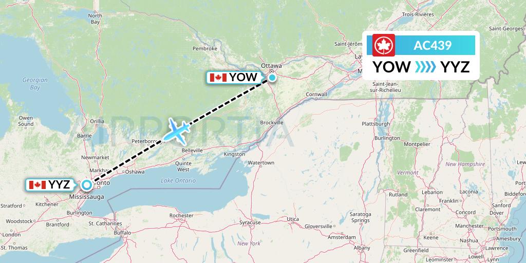AC439 Air Canada Flight Map: Ottawa to Toronto