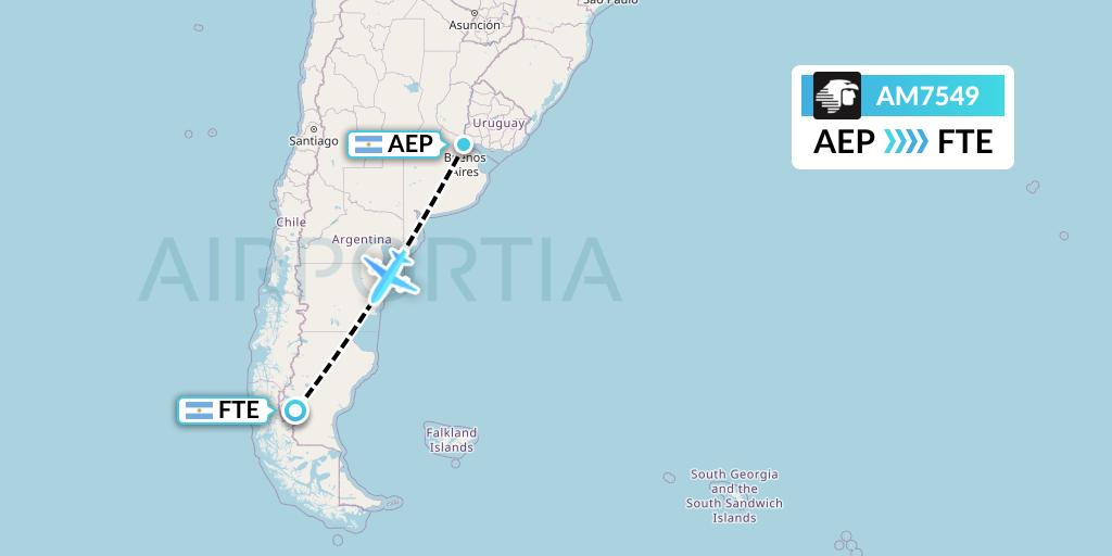 AM7549 Aeromexico Flight Map: Buenos Aires to El Calafate