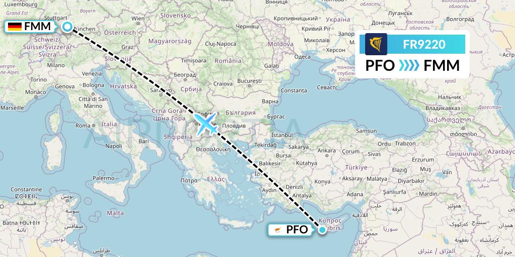FR9220 Ryanair Flight Map: Pafos to Memmingen