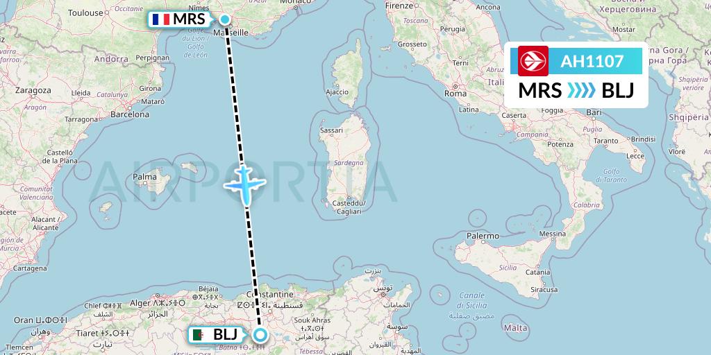 AH1107 Air Algerie Flight Map: Marseille to Batna