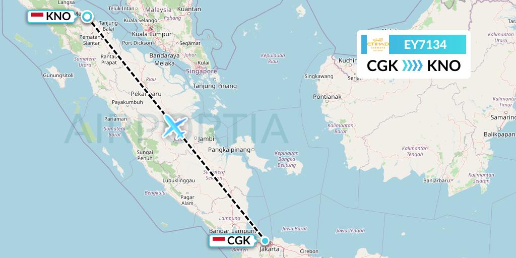 EY7134 Etihad Airways Flight Map: Jakarta to Medan