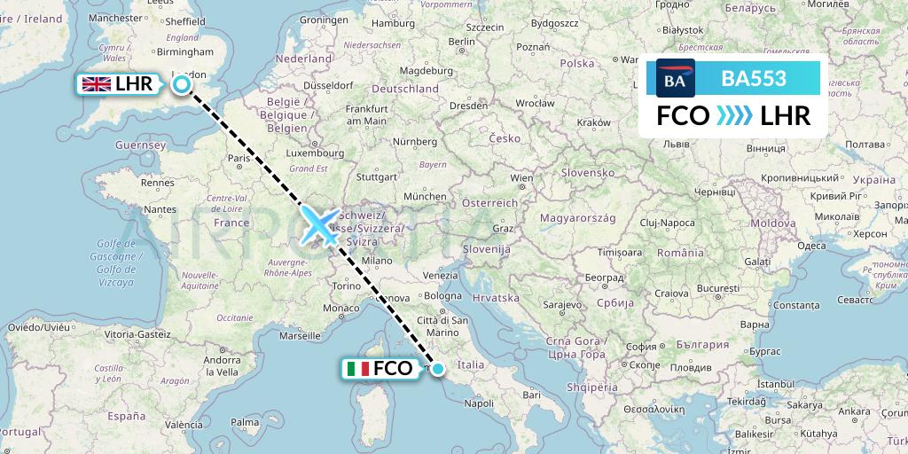BA553 British Airways Flight Map: Rome to London
