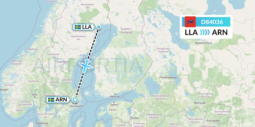 D84036 Norwegian Air International Flight Map: Lulea to Stockholm