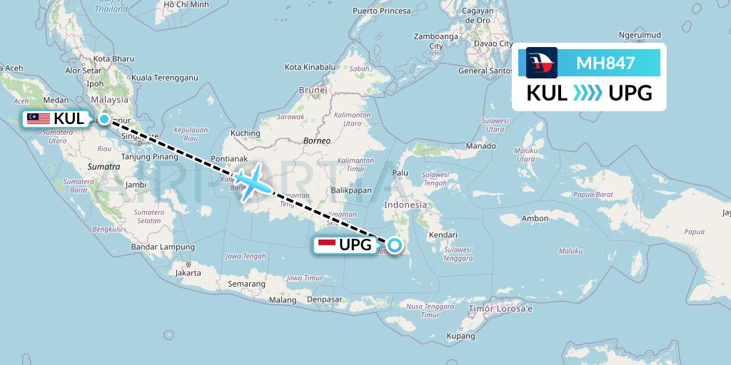 MH847 Malaysia Airlines Flight Map: Kuala Lumpur to Makassar