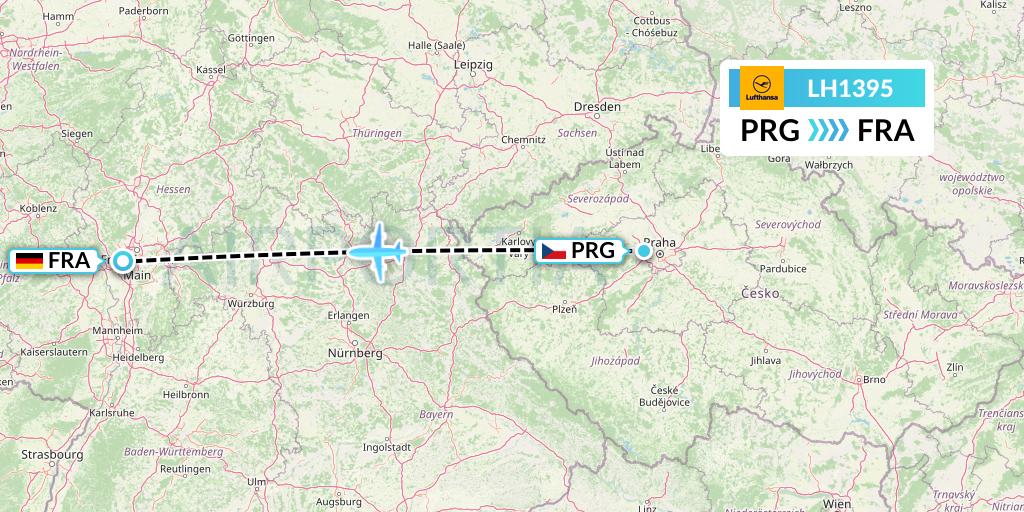 LH1395 Lufthansa Flight Map: Prague to Frankfurt