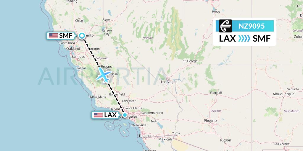 NZ9095 Air New Zealand Flight Map: Los Angeles to Sacramento