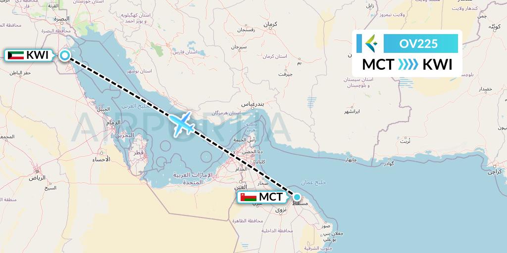 OV225 SalamAir Flight Map: Muscat to Kuwait City