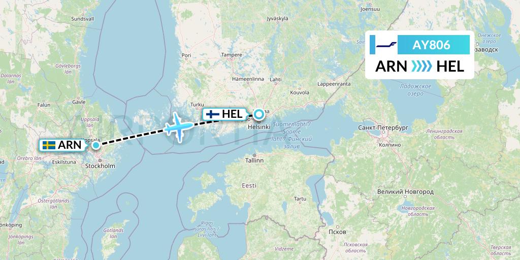 AY806 Finnair Flight Map: Stockholm to Helsinki