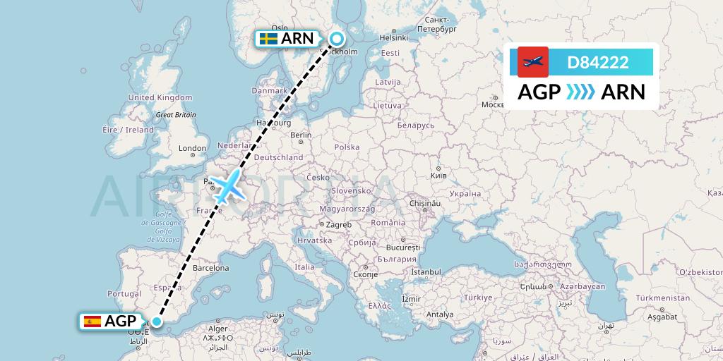 D84222 Norwegian Air International Flight Map: Malaga to Stockholm