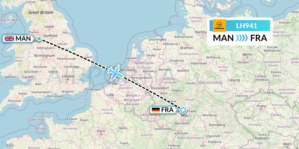 LH941 Lufthansa Flight Map: Manchester to Frankfurt