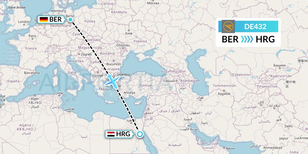 DE432 Condor Flight Map: Berlin to Hurghada