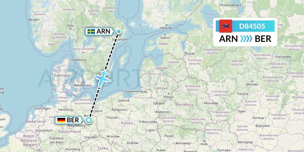 D84505 Norwegian Air International Flight Map: Stockholm to Berlin