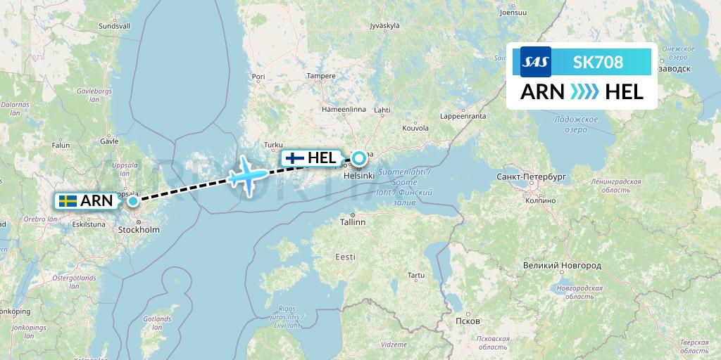 SK708 SAS Flight Map: Stockholm to Helsinki