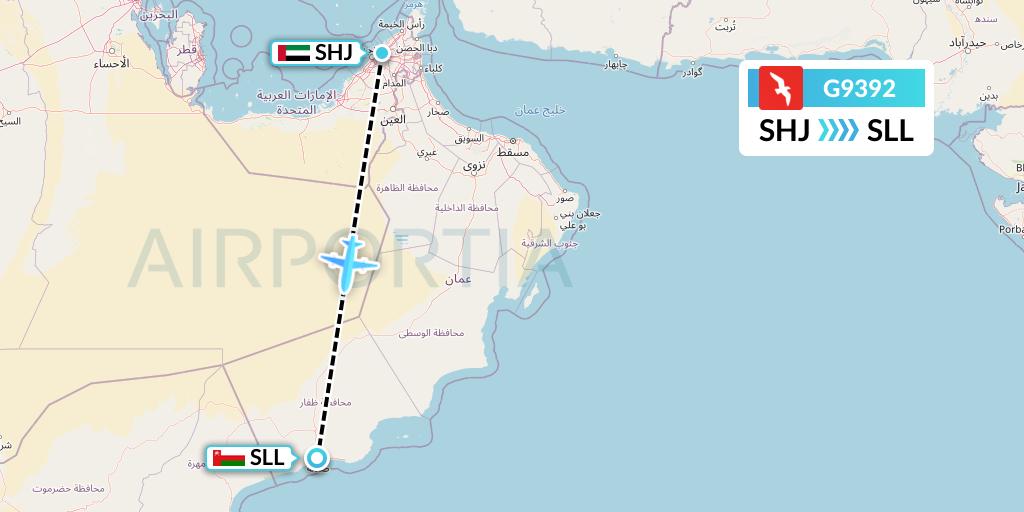 G9392 Air Arabia Flight Map: Sharjah to Salalah