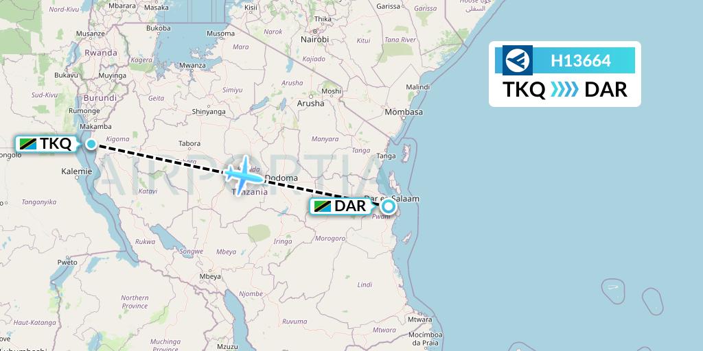 H13664 Hahn Air Systems Flight Map: Kigoma to Dar-es-Salaam