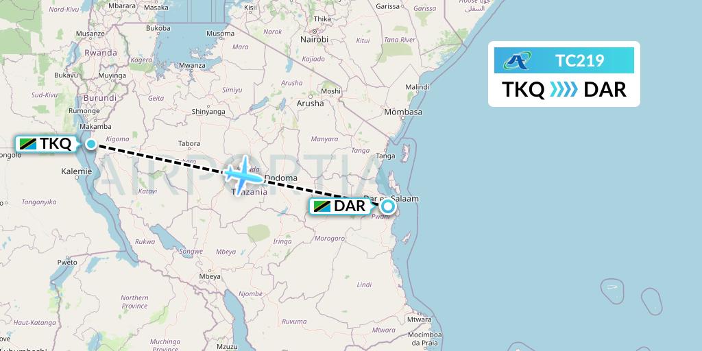 TC219 Air Tanzania Flight Map: Kigoma to Dar-es-Salaam