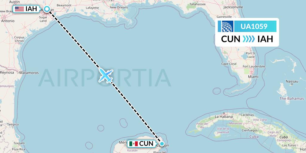 UA1059 United Airlines Flight Map: Cancun to Houston