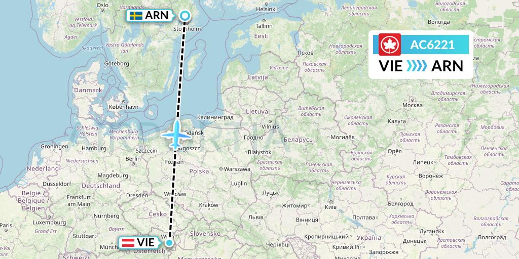 AC6221 Air Canada Flight Map: Vienna to Stockholm