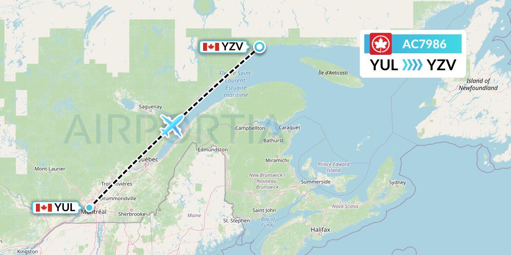 AC7986 Air Canada Flight Map: Montreal to Sept-Iles