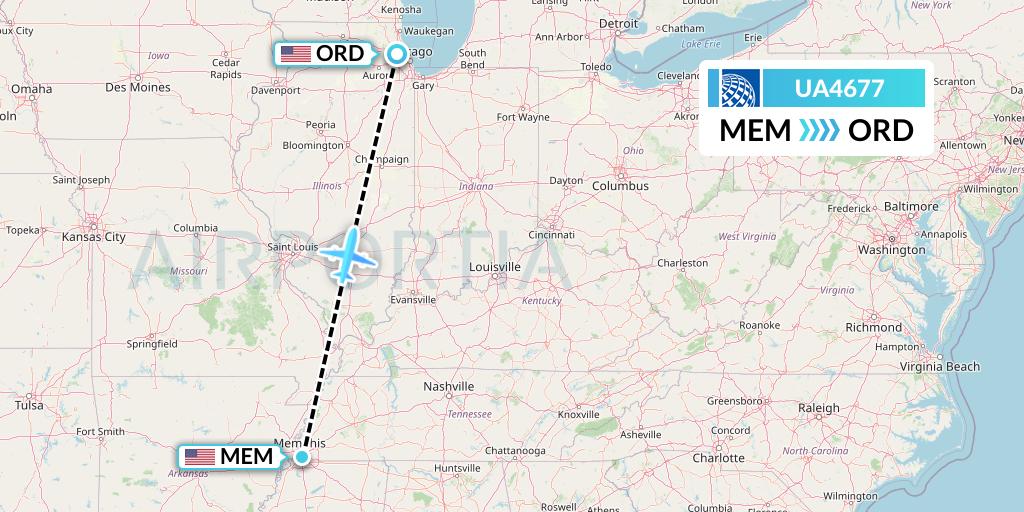 UA4677 United Airlines Flight Map: Memphis to Chicago