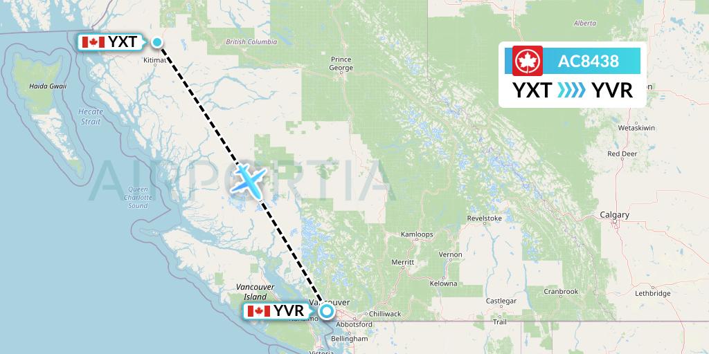 AC8438 Air Canada Flight Map: Terrace to Vancouver