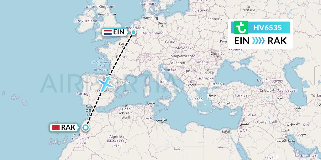 HV6535 Transavia Flight Map: Eindhoven to Marrakesh