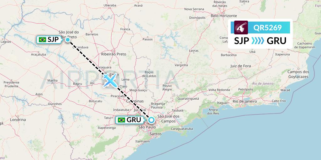 QR5269 Qatar Airways Flight Map: Sao Jose Do Rio Preto to Sao Paulo