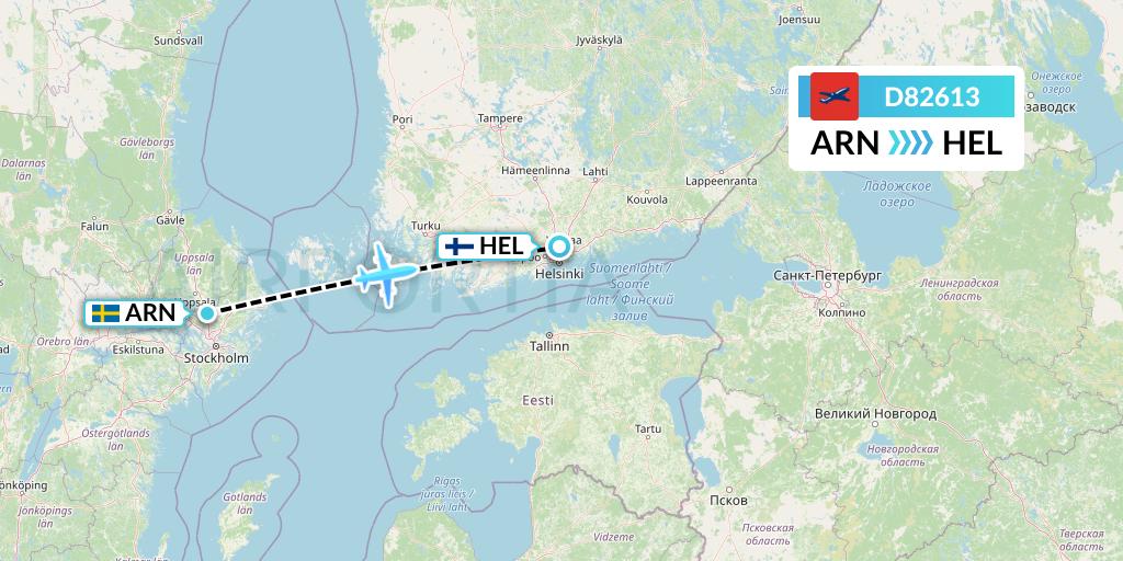 D82613 Norwegian Air International Flight Map: Stockholm to Helsinki