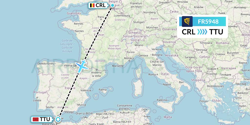 FR5948 Ryanair Flight Map: Brussels to Tetuan