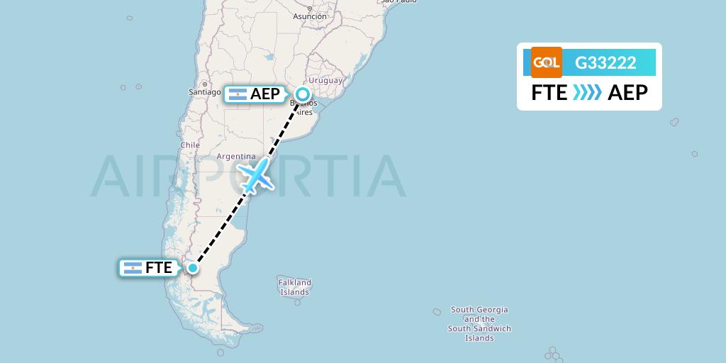 G33222 GOL Transportes Aeros Flight Map: El Calafate to Buenos Aires