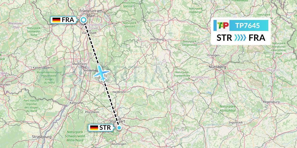 TP7645 TAP Portugal Flight Map: Stuttgart to Frankfurt