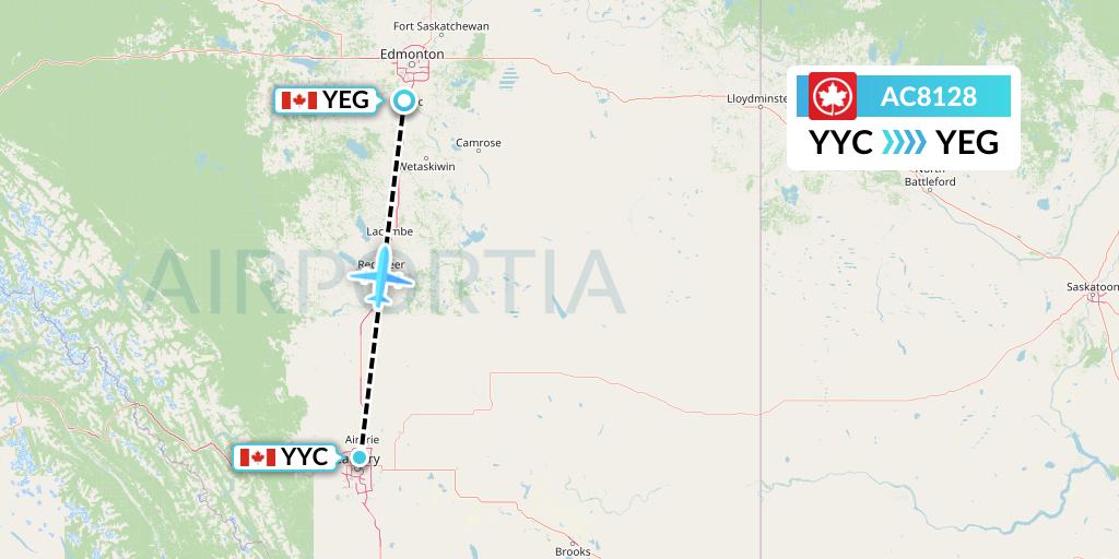 AC8128 Air Canada Flight Map: Calgary to Edmonton