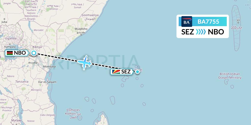 BA7755 British Airways Flight Map: Victoria to Nairobi