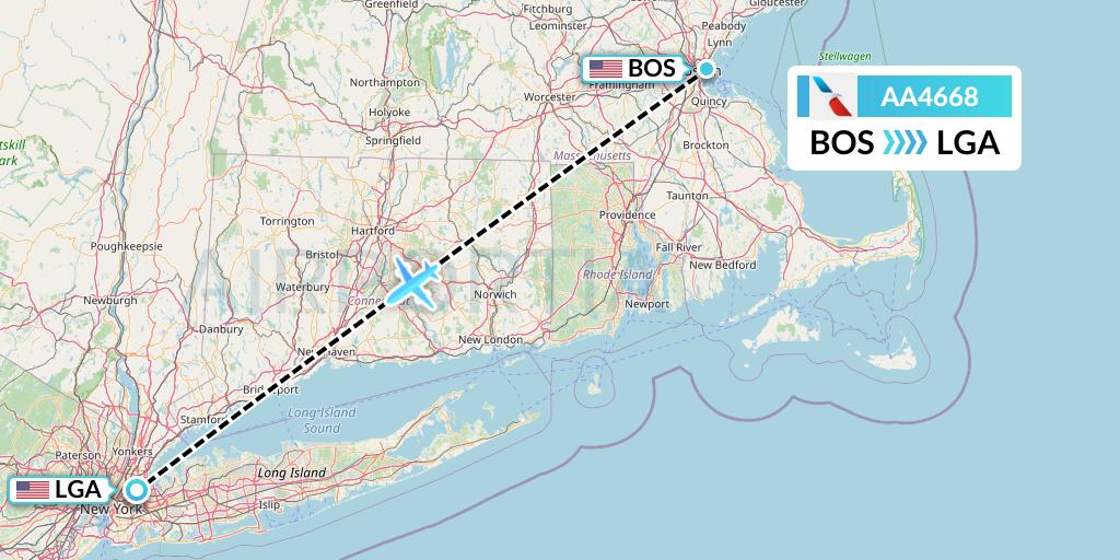 AA4668 American Airlines Flight Map: Boston to New York