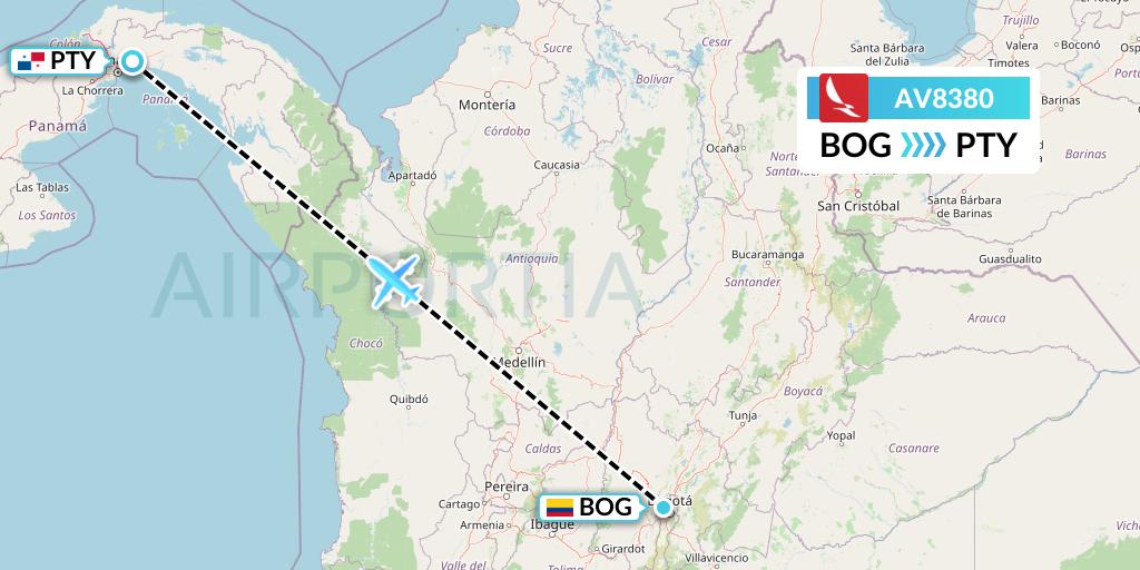 AV8380 Avianca Flight Map: Bogota to Panama City