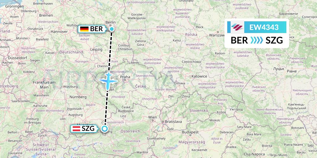 EW4343 Eurowings Flight Map: Berlin to Salzburg