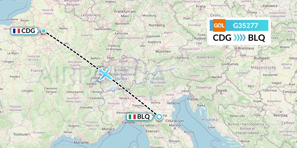 G35277 GOL Transportes Aeros Flight Map: Paris to Bologna
