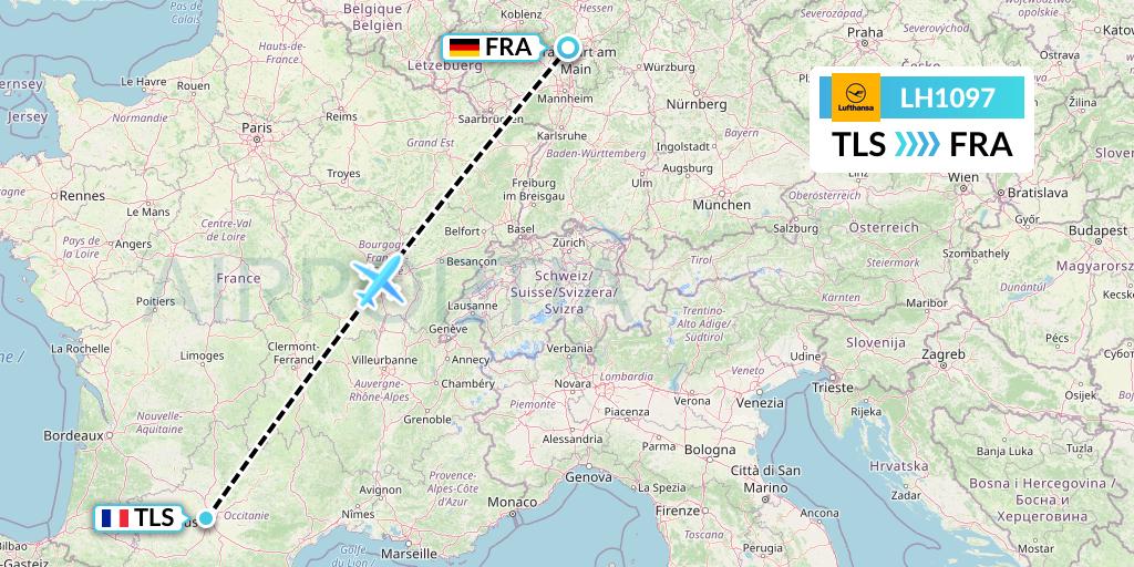 LH1097 Lufthansa Flight Map: Toulouse to Frankfurt
