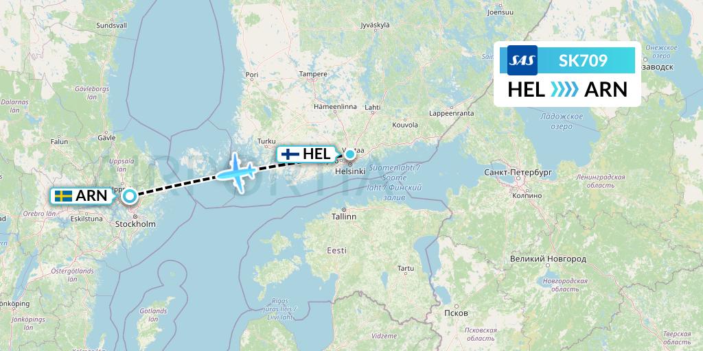 SK709 SAS Flight Map: Helsinki to Stockholm