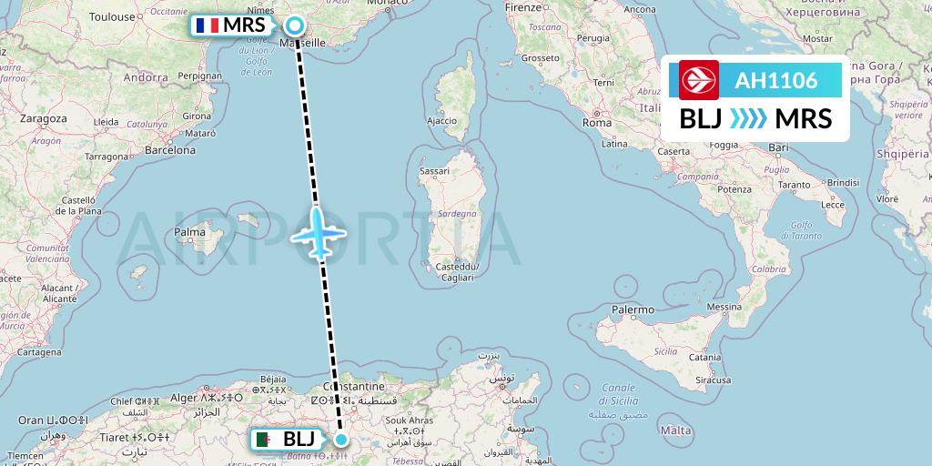 AH1106 Air Algerie Flight Map: Batna to Marseille
