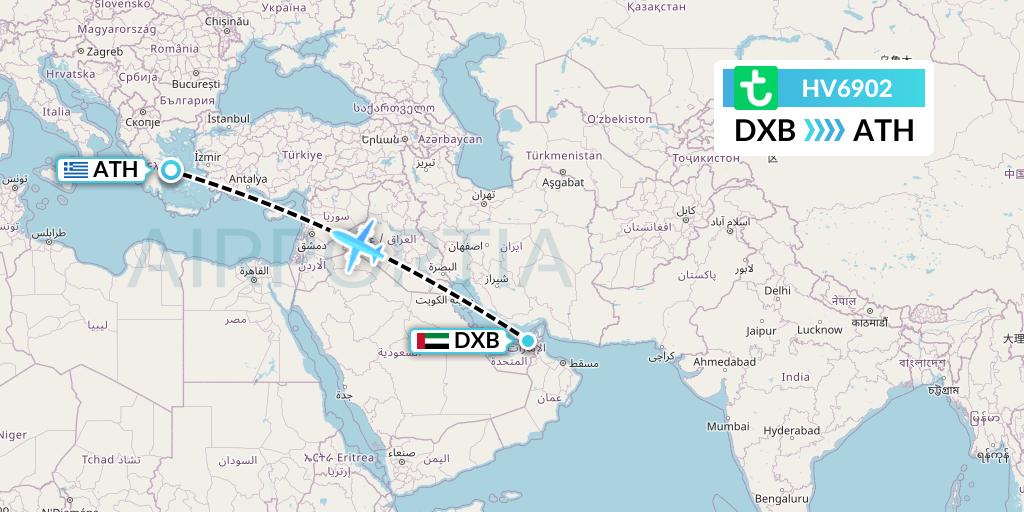 HV6902 Transavia Flight Map: Dubai to Athens