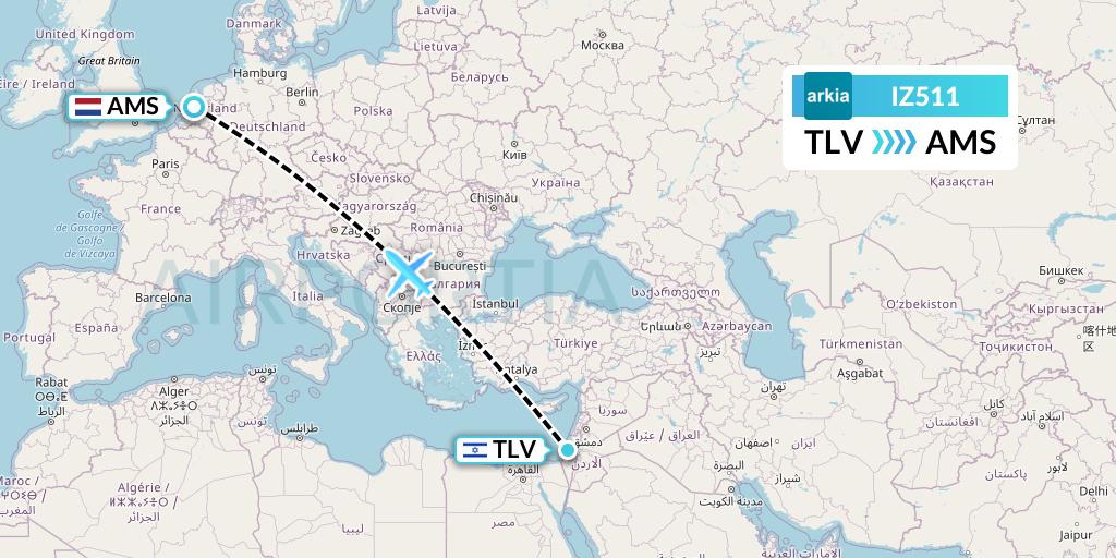 IZ511 Arkia Israeli Airlines Flight Map: Tel Aviv to Amsterdam