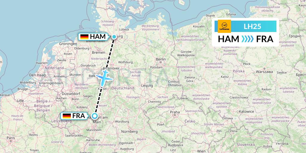 LH25 Lufthansa Flight Map: Hamburg to Frankfurt