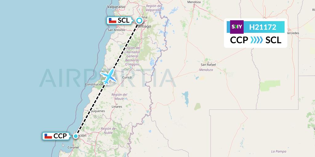 H21172 Sky Airline Flight Map: Concepcion to Santiago