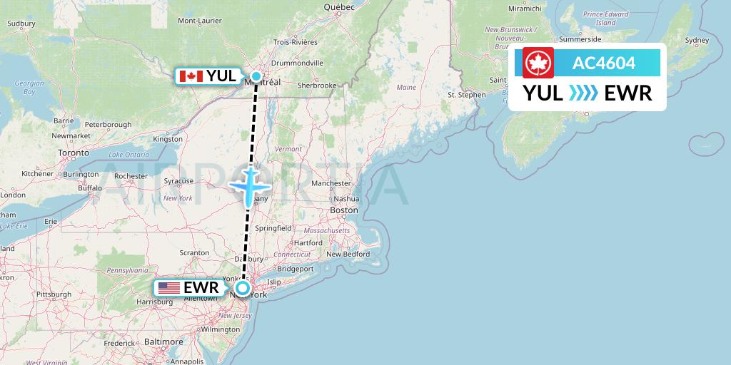 AC4604 Air Canada Flight Map: Montreal to New York