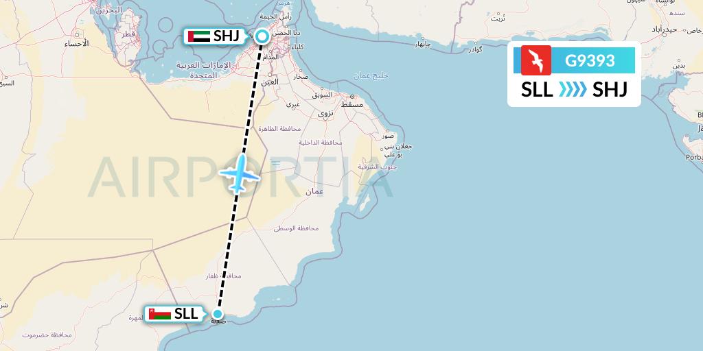 G9393 Air Arabia Flight Map: Salalah to Sharjah