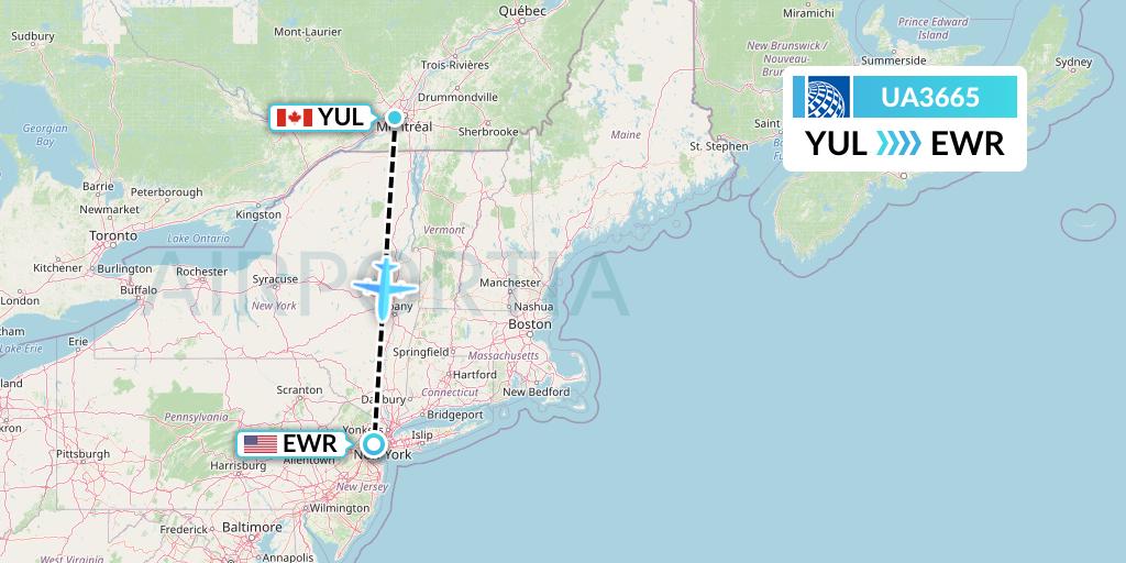UA3665 United Airlines Flight Map: Montreal to New York