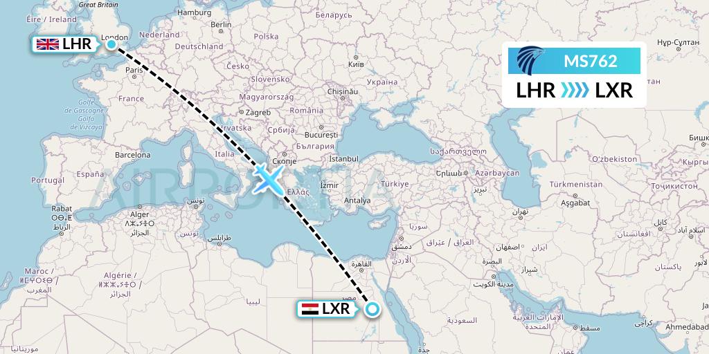 MS762 EgyptAir Flight Map: London to Luxor