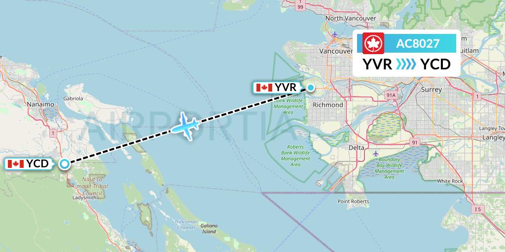 AC8027 Air Canada Flight Map: Vancouver to Nanaimo