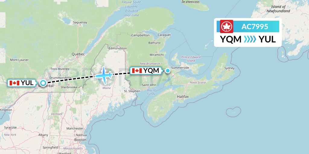 AC7995 Air Canada Flight Map: Moncton to Montreal